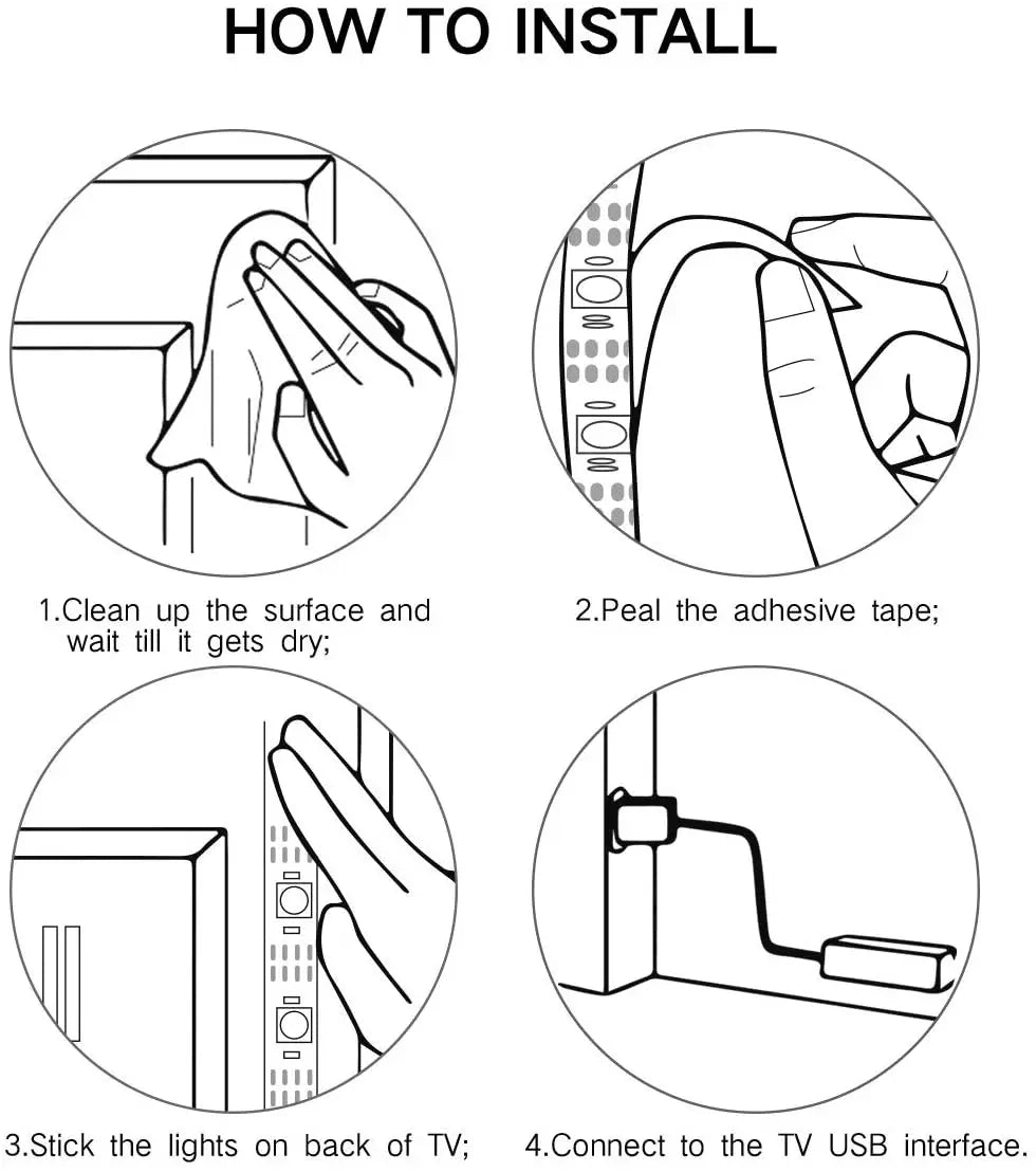 TV Backlight Music Sync USB Powered RGB LED Strip Light for 15 - 80 Inch TV, Mirror, PC