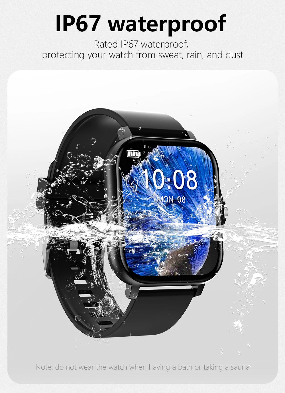 Smart watch with full touch screen, call, message reminder, music control and other functions, compatible with iPhone/android mo