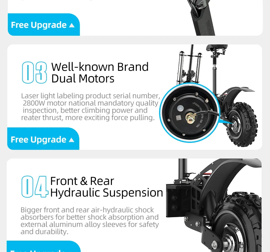 6000W Electric Scooter for Adults 85KM/H Max Speed Dual Motor 11" Off Road Tire E Scooter 30AH Lithium Battery Shock Absorption