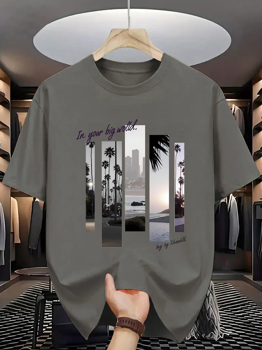 Men's summer 100 cotton fashionable casual sports loose fashion pattern printed round neck short sleeved T-shirt top