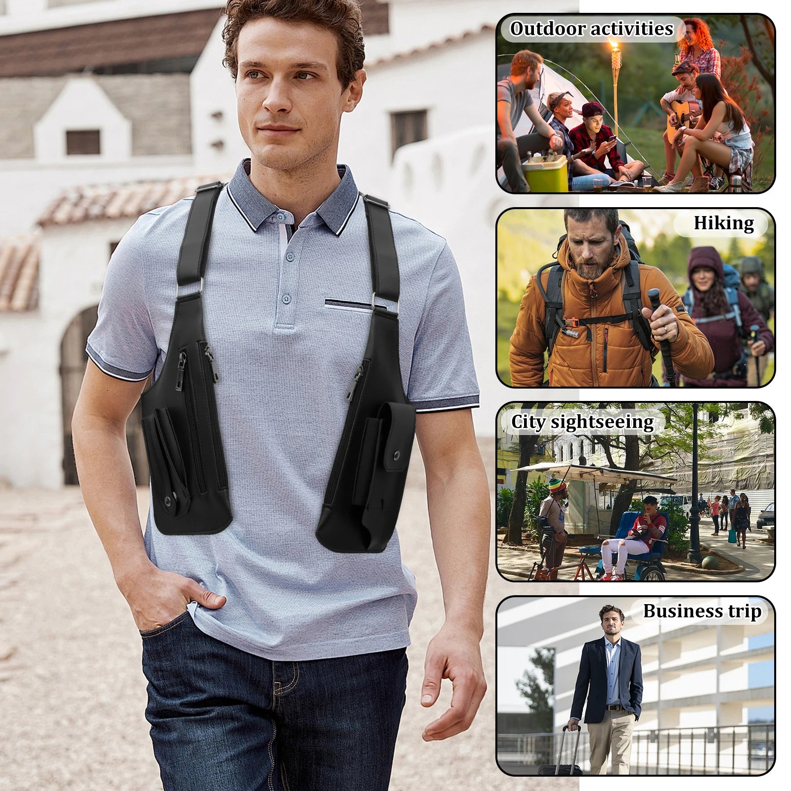 Double Shoulder Armpit Bag for Men Anti Theft Hidden Adjustable Strap Holster Water Resistant Crossbody Pack for Work Travel