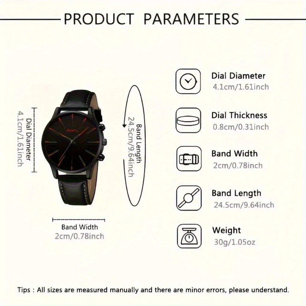 4 Pcs/set, Casual Men's Watchs Men's Watch Set Quartz Watch PU Leather Strap, The Most Ideal Gift for Men!