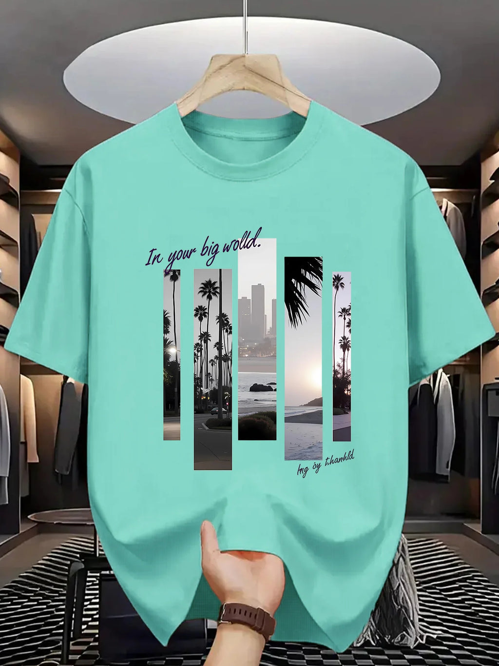 Men's summer 100 cotton fashionable casual sports loose fashion pattern printed round neck short sleeved T-shirt top