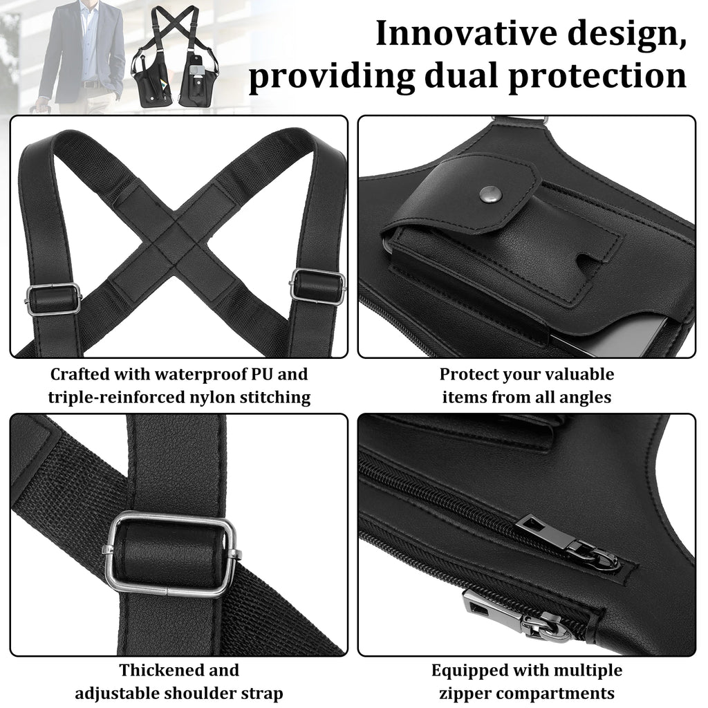 Double Shoulder Armpit Bag for Men Anti Theft Hidden Adjustable Strap Holster Water Resistant Crossbody Pack for Work Travel