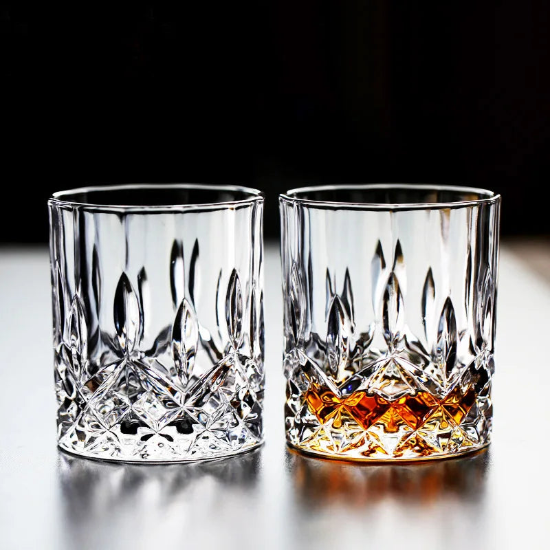 Dlight Decor 2pc 230ml Crystal Embossed Glass Cup Set – Whiskey, Wine & Water