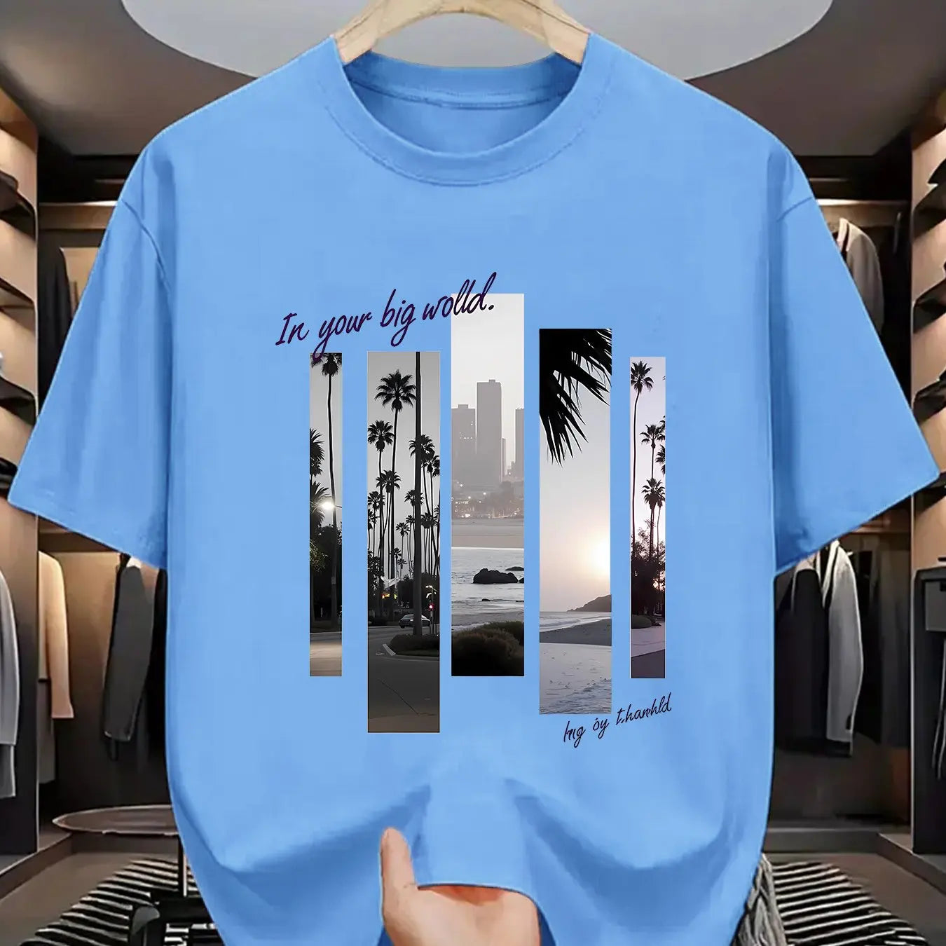 Men's summer 100 cotton fashionable casual sports loose fashion pattern printed round neck short sleeved T-shirt top