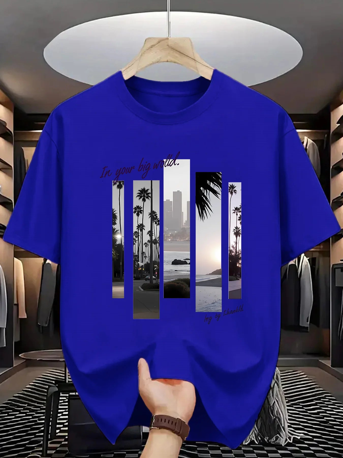 Men's summer 100 cotton fashionable casual sports loose fashion pattern printed round neck short sleeved T-shirt top