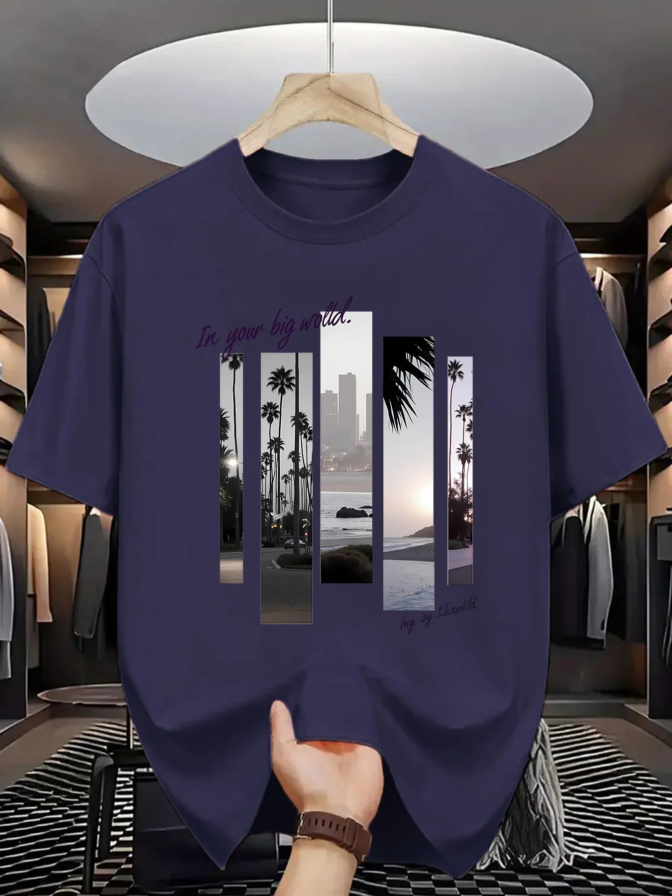 Men's summer 100 cotton fashionable casual sports loose fashion pattern printed round neck short sleeved T-shirt top