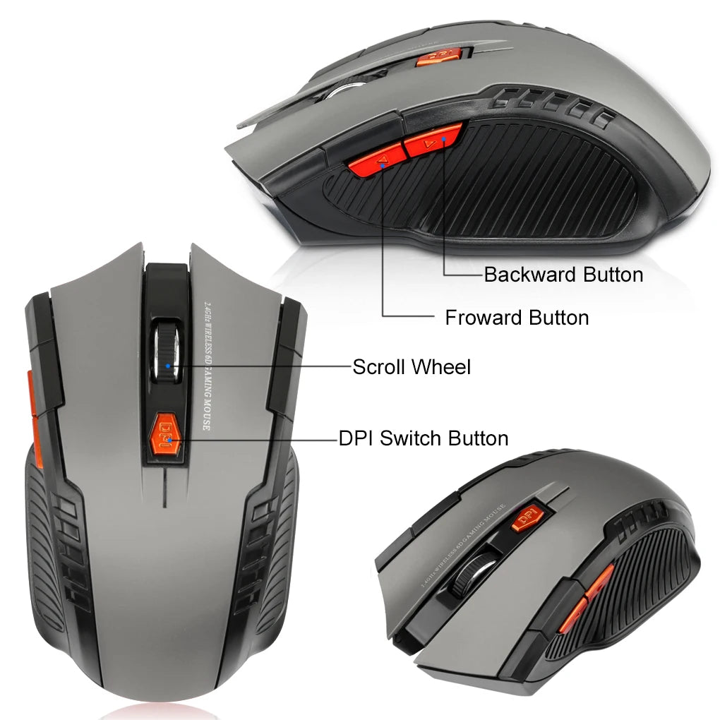 2.4G Wireless Mouse 1600DPI Optical Mouse Gamer for Computer 6 Buttons Wireless Mice with USB Receiver for PC Laptop Accessories