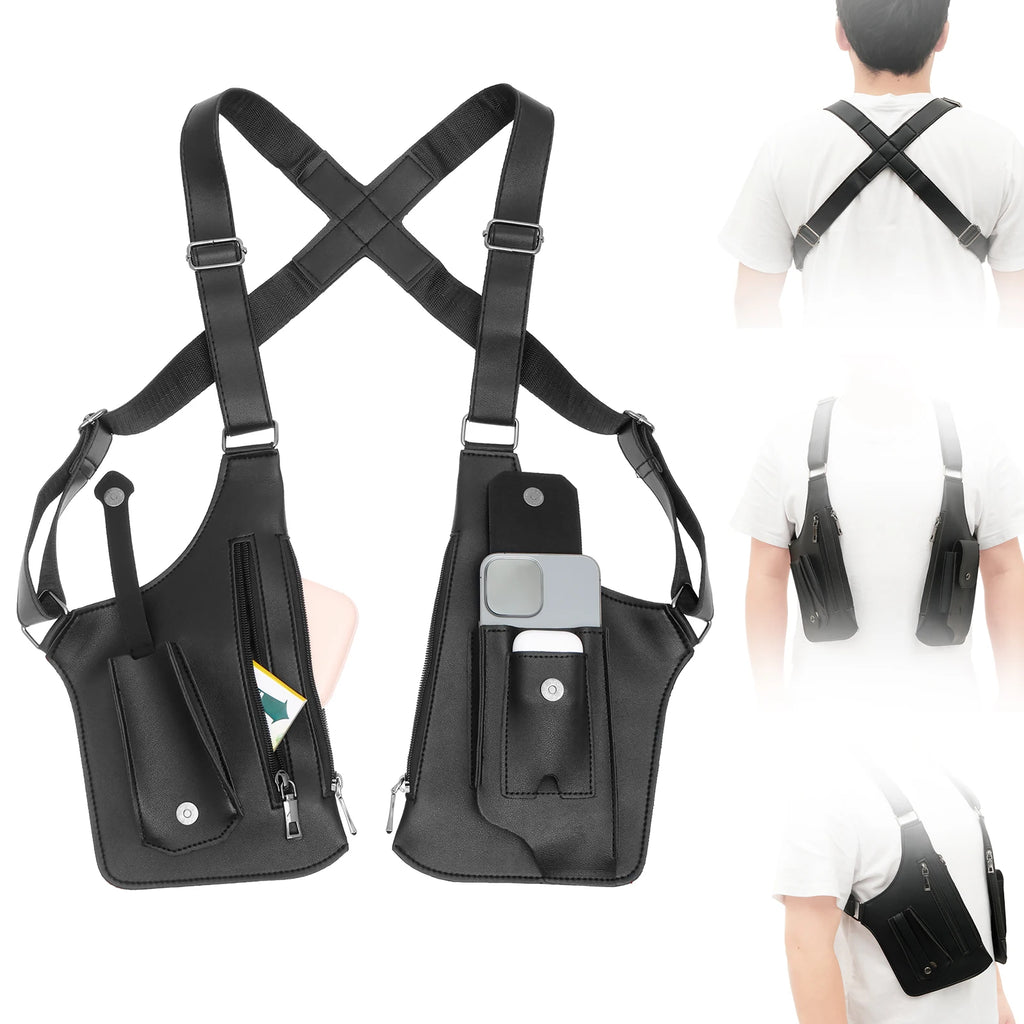 Double Shoulder Armpit Bag for Men Anti Theft Hidden Adjustable Strap Holster Water Resistant Crossbody Pack for Work Travel