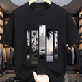Men's summer 100 cotton fashionable casual sports loose fashion pattern printed round neck short sleeved T-shirt top
