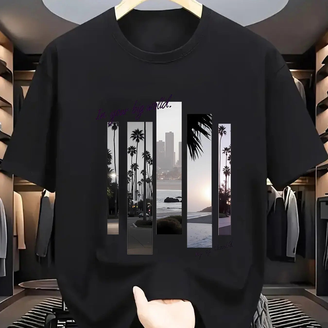 Men's summer 100 cotton fashionable casual sports loose fashion pattern printed round neck short sleeved T-shirt top