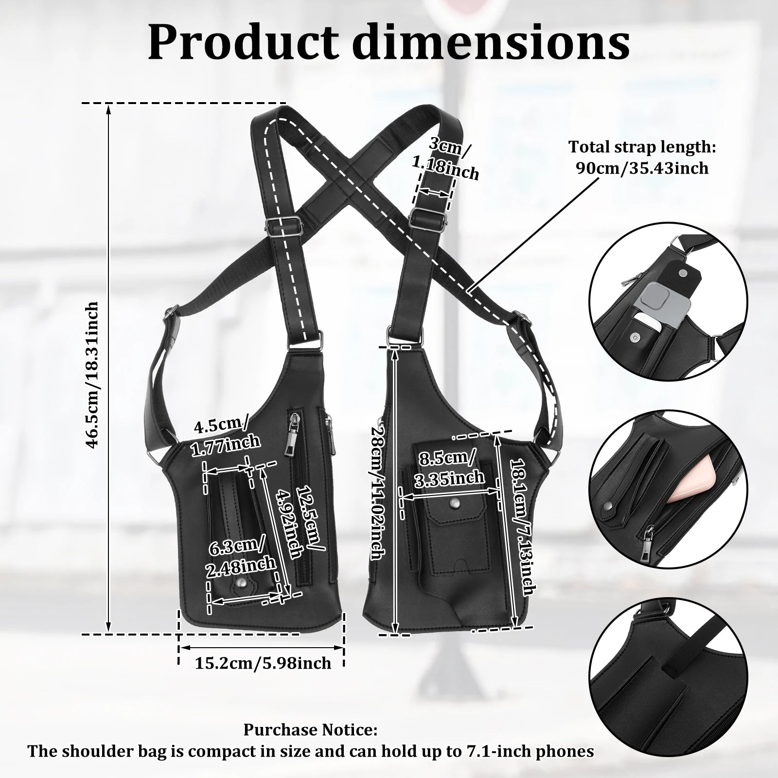 Double Shoulder Armpit Bag for Men Anti Theft Hidden Adjustable Strap Holster Water Resistant Crossbody Pack for Work Travel