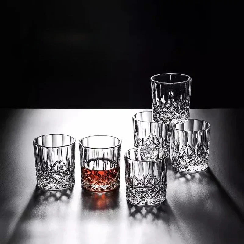 Dlight Decor 6pc Retro Engraved Glass Set Whisky, Beer, Juice & Water Cups