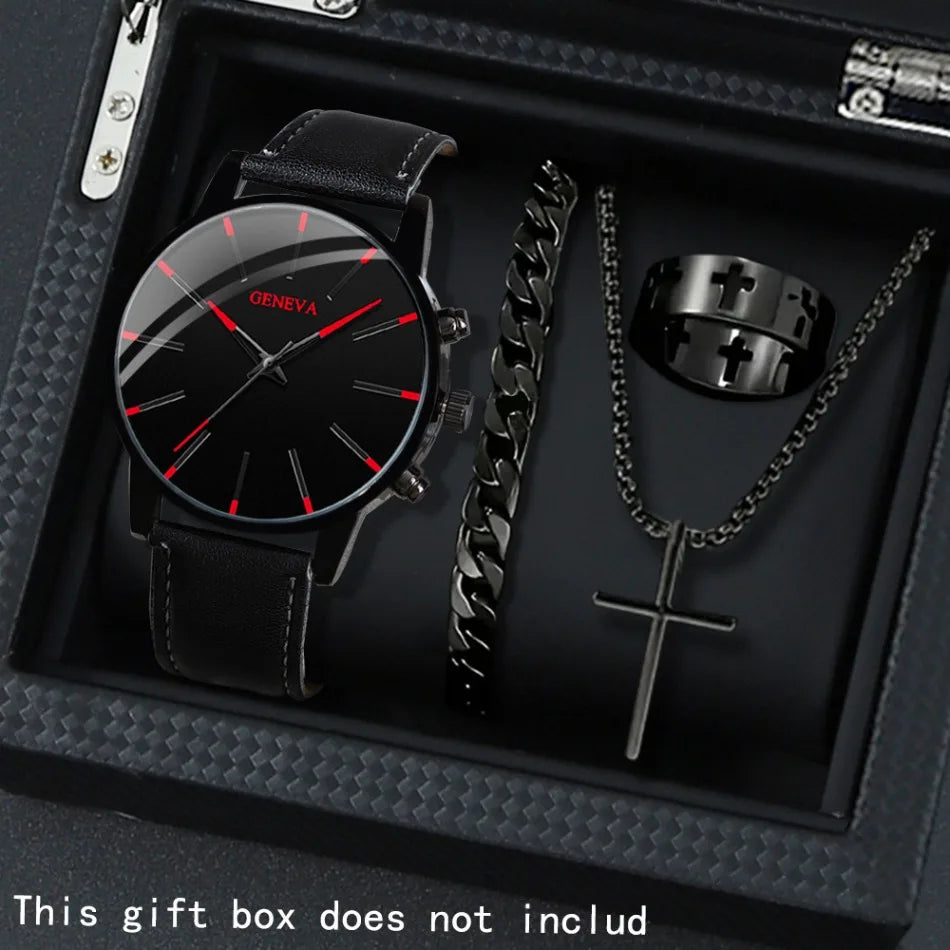 4 Pcs/set, Casual Men's Watchs Men's Watch Set Quartz Watch PU Leather Strap, The Most Ideal Gift for Men!