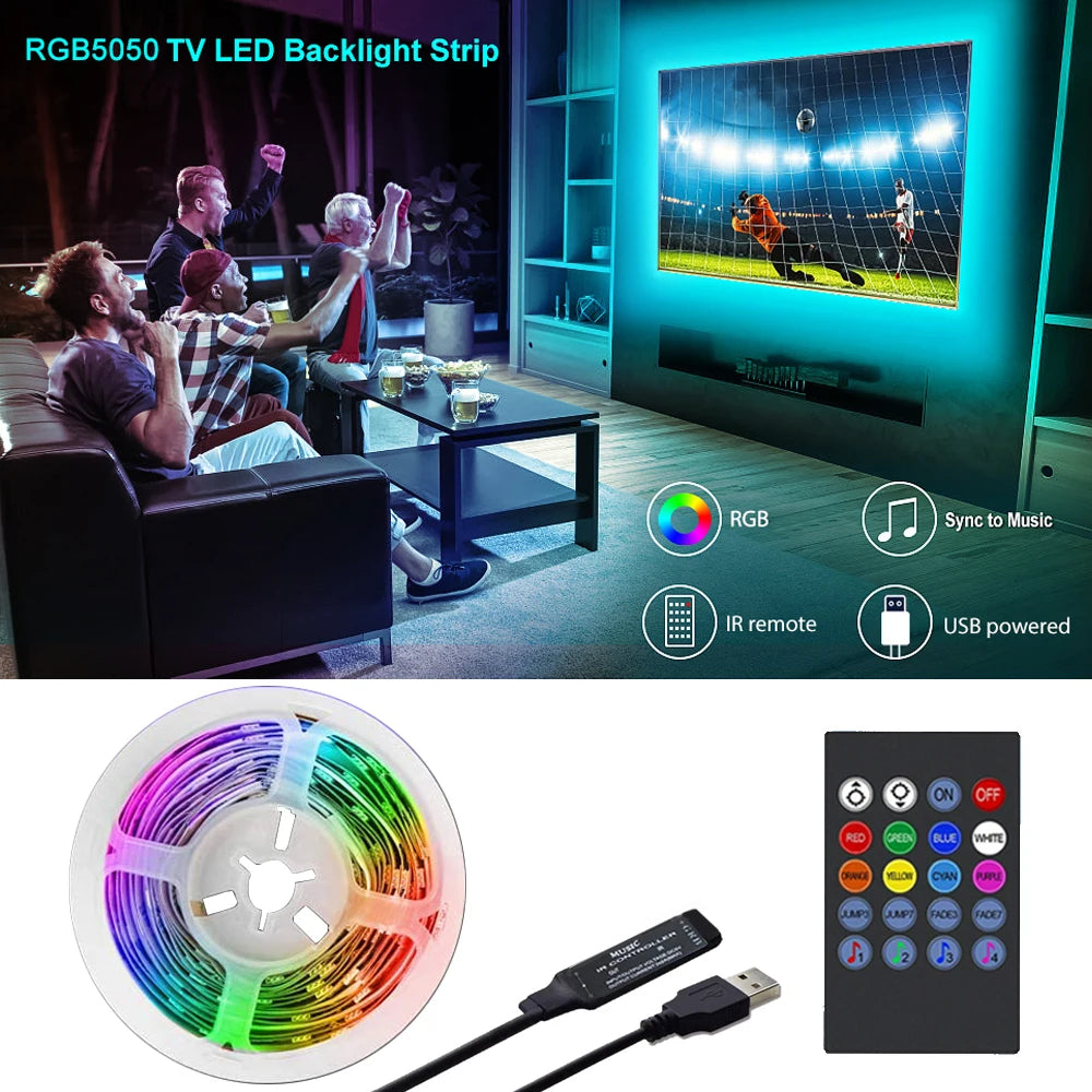 TV Backlight Music Sync USB Powered RGB LED Strip Light for 15 - 80 Inch TV, Mirror, PC