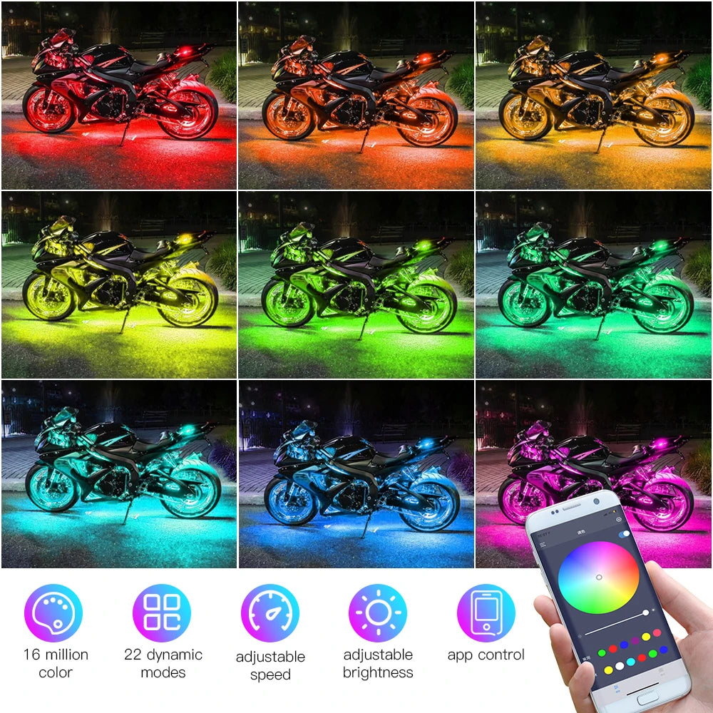 Motorcycle LED Light Strip Decoration Accesorios Moto Car Ambient Lamp Flexible SMD 5050 APP Music Control RGB Atmosphere Lamp