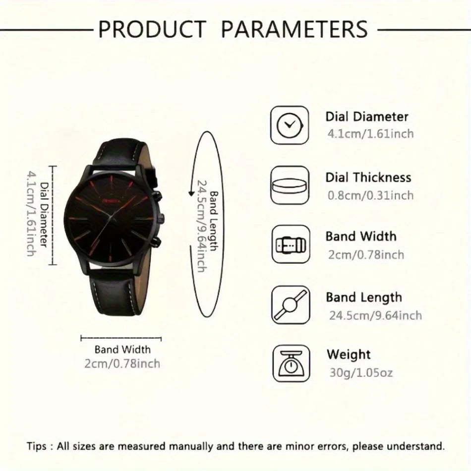 4 Pcs/set, Casual Men's Watchs Men's Watch Set Quartz Watch PU Leather Strap, The Most Ideal Gift for Men!