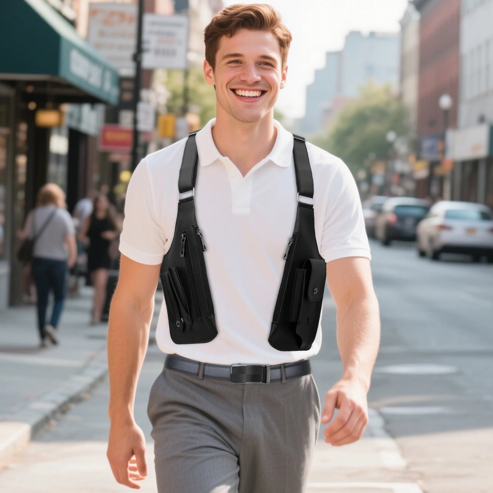 Double Shoulder Armpit Bag for Men Anti Theft Hidden Adjustable Strap Holster Water Resistant Crossbody Pack for Work Travel