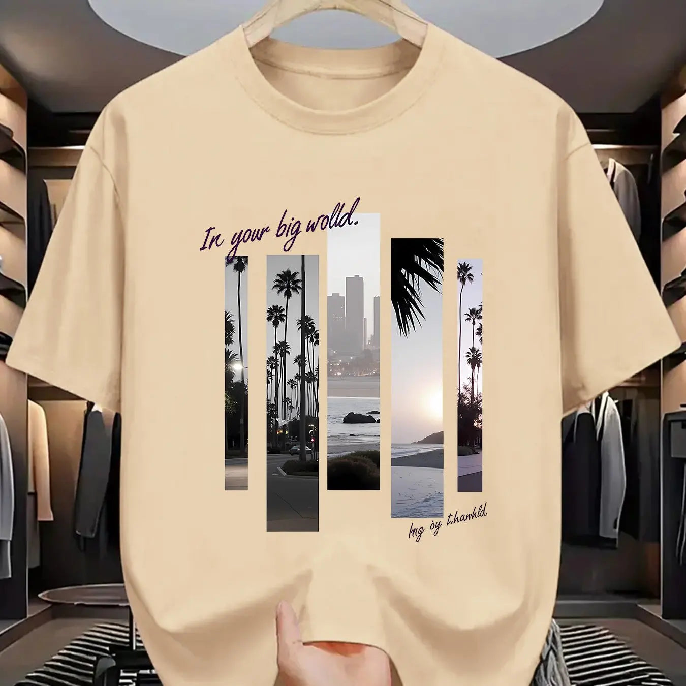 Men's summer 100 cotton fashionable casual sports loose fashion pattern printed round neck short sleeved T-shirt top