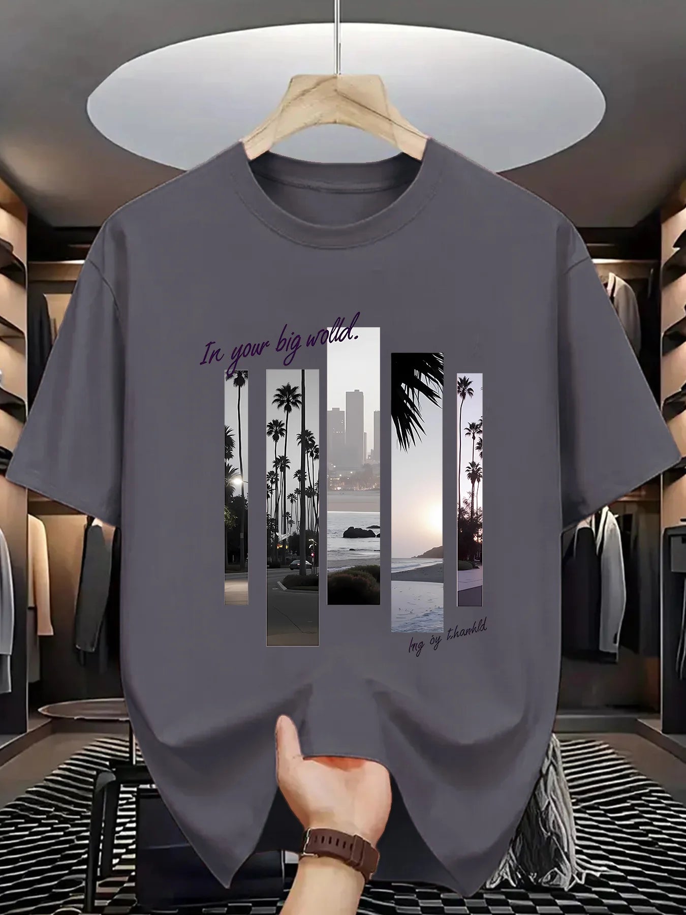 Men's summer 100 cotton fashionable casual sports loose fashion pattern printed round neck short sleeved T-shirt top