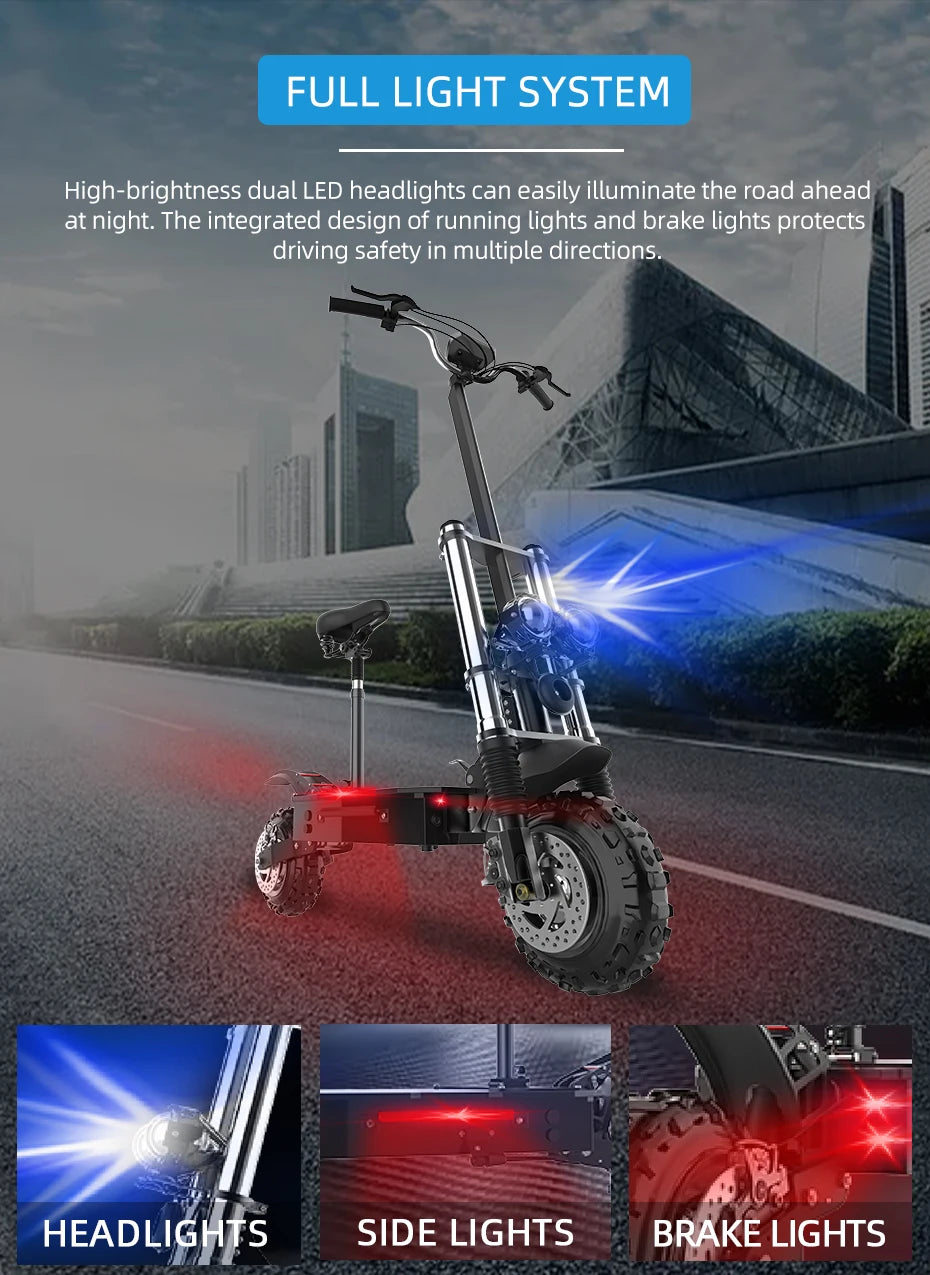 6000W Electric Scooter for Adults 85KM/H Max Speed Dual Motor 11" Off Road Tire E Scooter 30AH Lithium Battery Shock Absorption