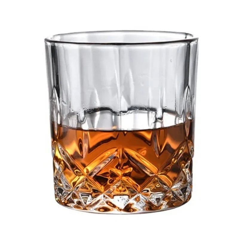 Dlight Decor 2pc 230ml Crystal Embossed Glass Cup Set – Whiskey, Wine & Water