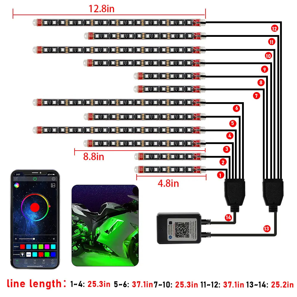 Motorcycle LED Light Strip Decoration Accesorios Moto Car Ambient Lamp Flexible SMD 5050 APP Music Control RGB Atmosphere Lamp