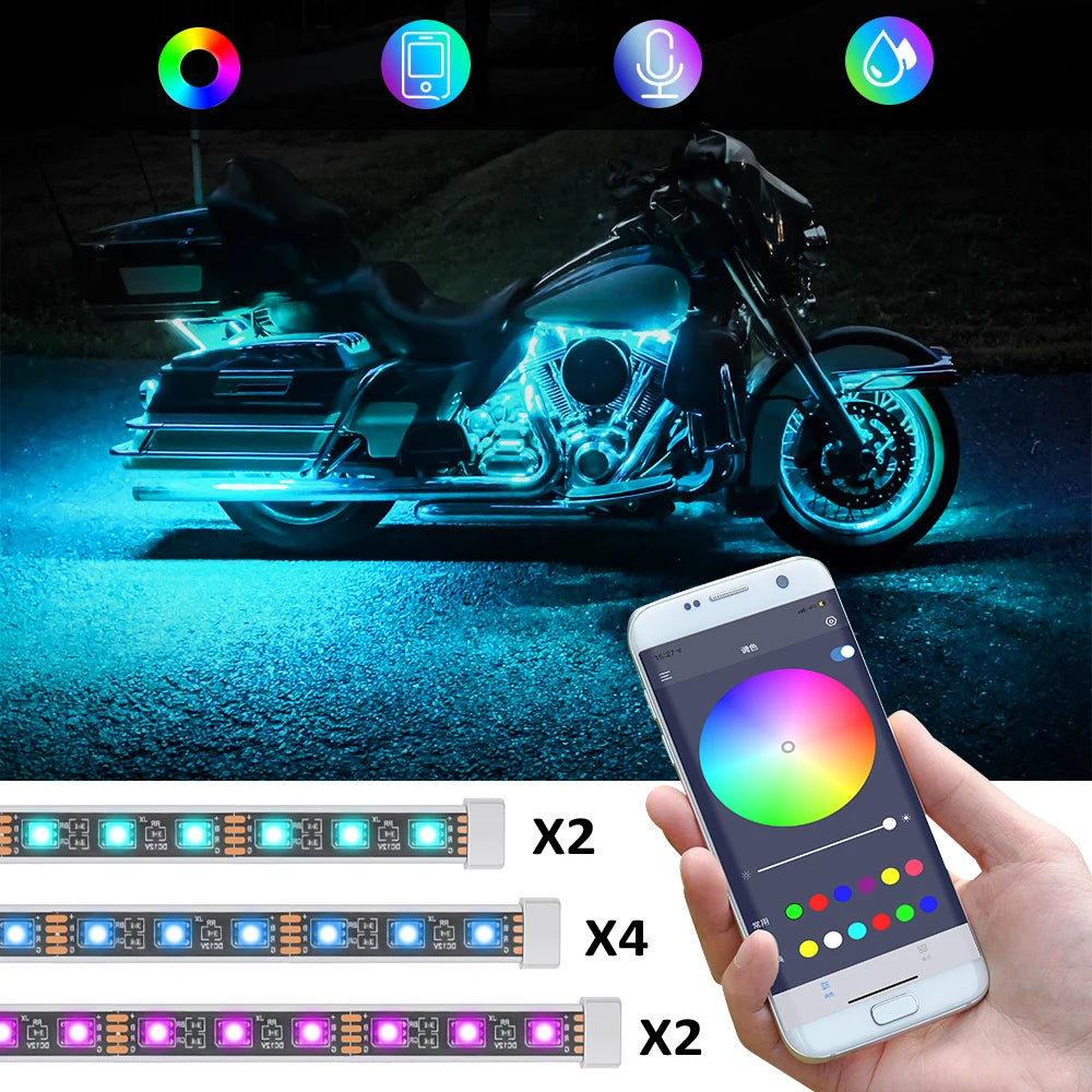 Motorcycle LED Light Strip Decoration Accesorios Moto Car Ambient Lamp Flexible SMD 5050 APP Music Control RGB Atmosphere Lamp