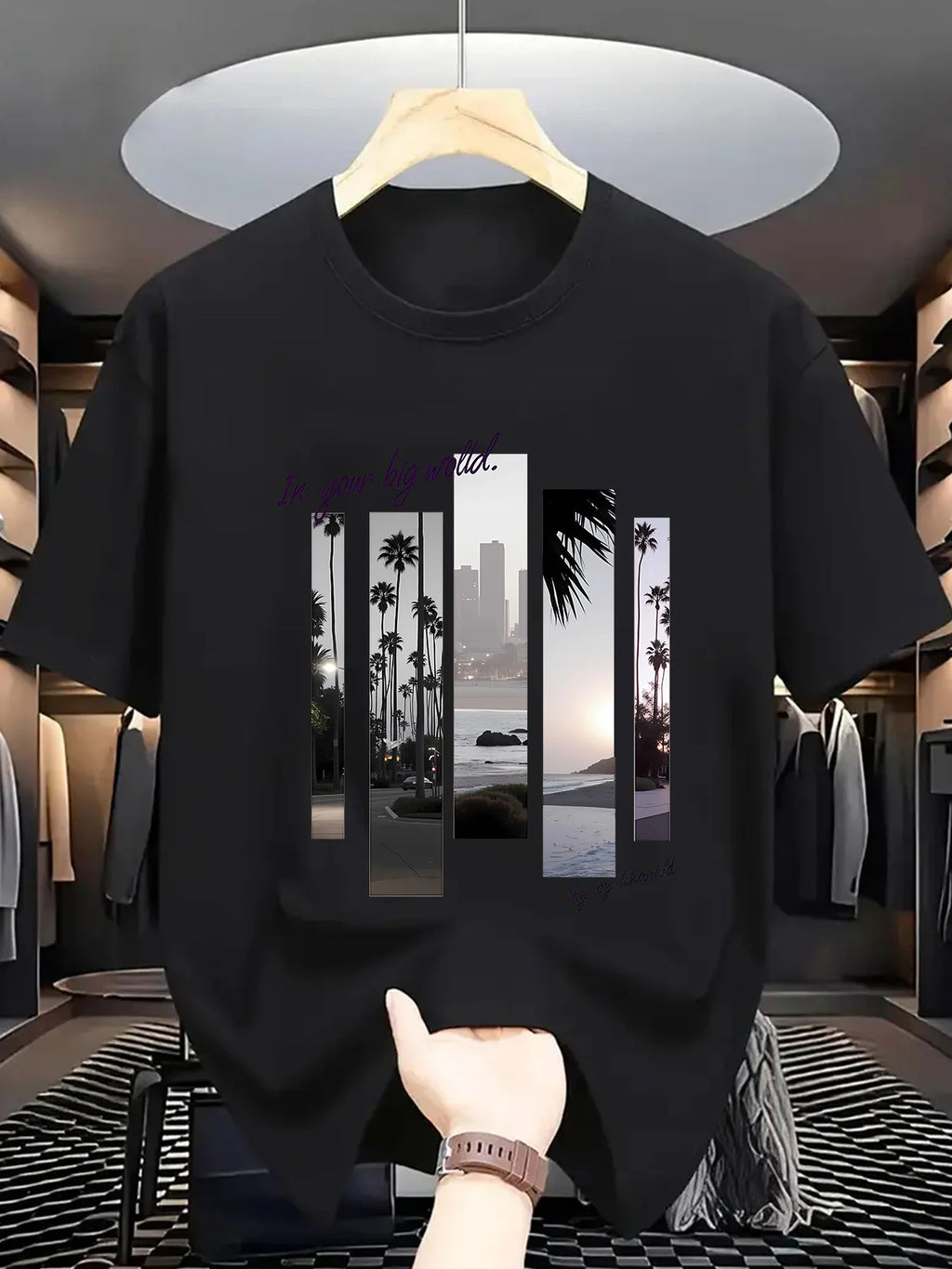 Men's summer 100 cotton fashionable casual sports loose fashion pattern printed round neck short sleeved T-shirt top