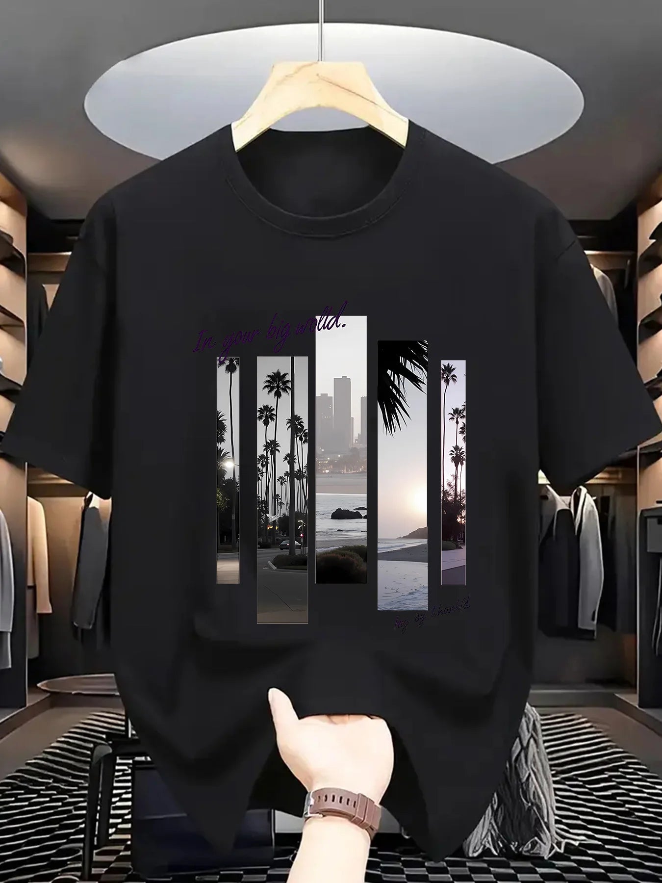 Men's summer 100 cotton fashionable casual sports loose fashion pattern printed round neck short sleeved T-shirt top