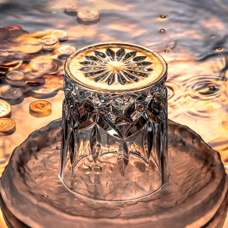 Dlight Decor 2pc 230ml Crystal Embossed Glass Cup Set – Whiskey, Wine & Water