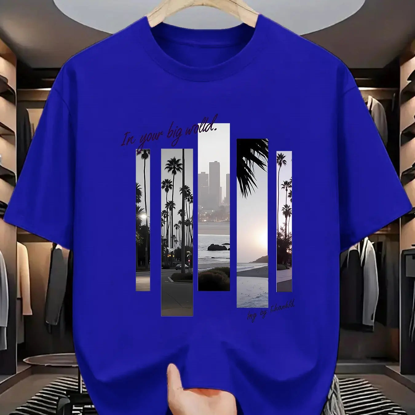 Men's summer 100 cotton fashionable casual sports loose fashion pattern printed round neck short sleeved T-shirt top