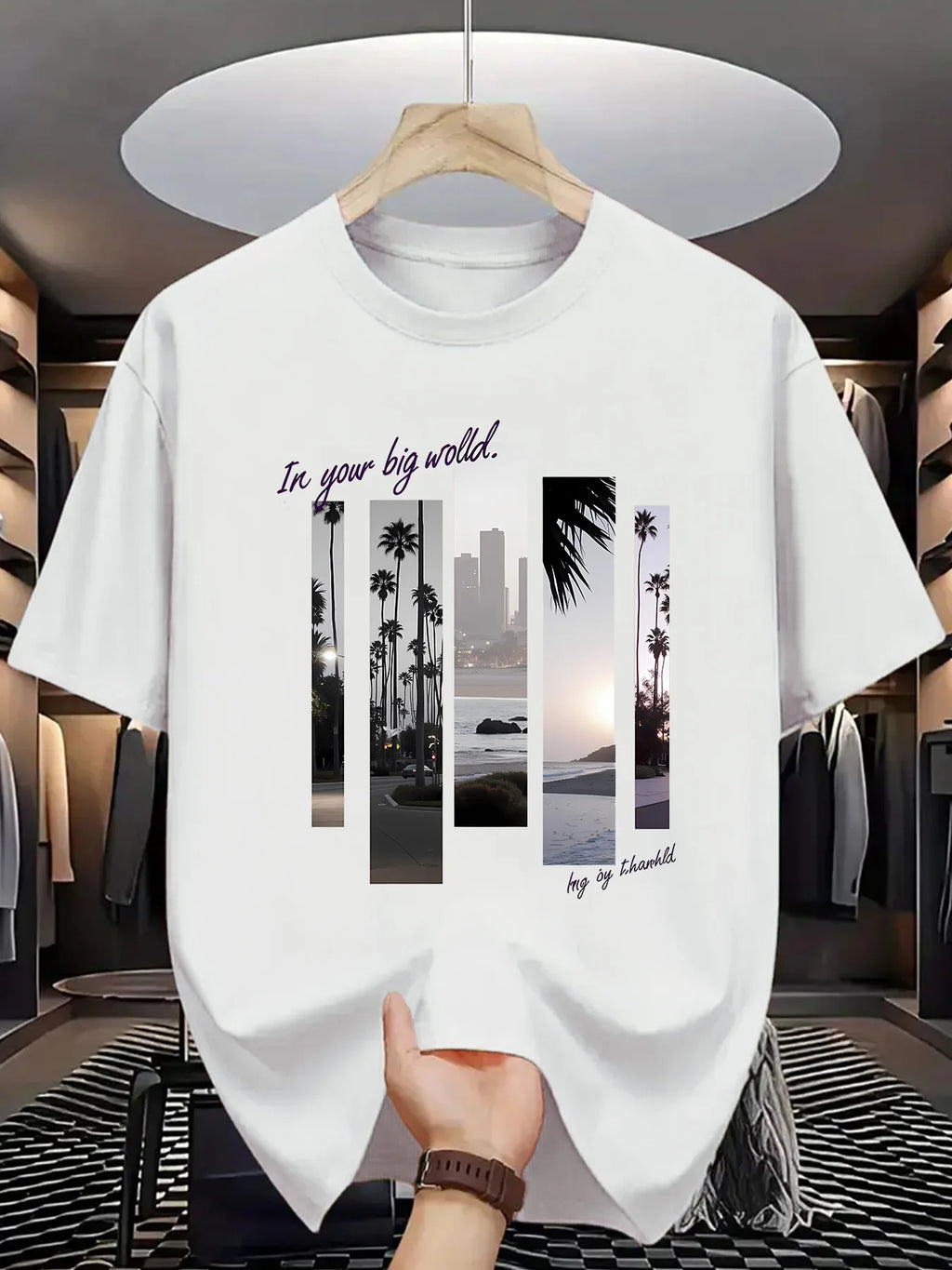 Men's summer 100 cotton fashionable casual sports loose fashion pattern printed round neck short sleeved T-shirt top