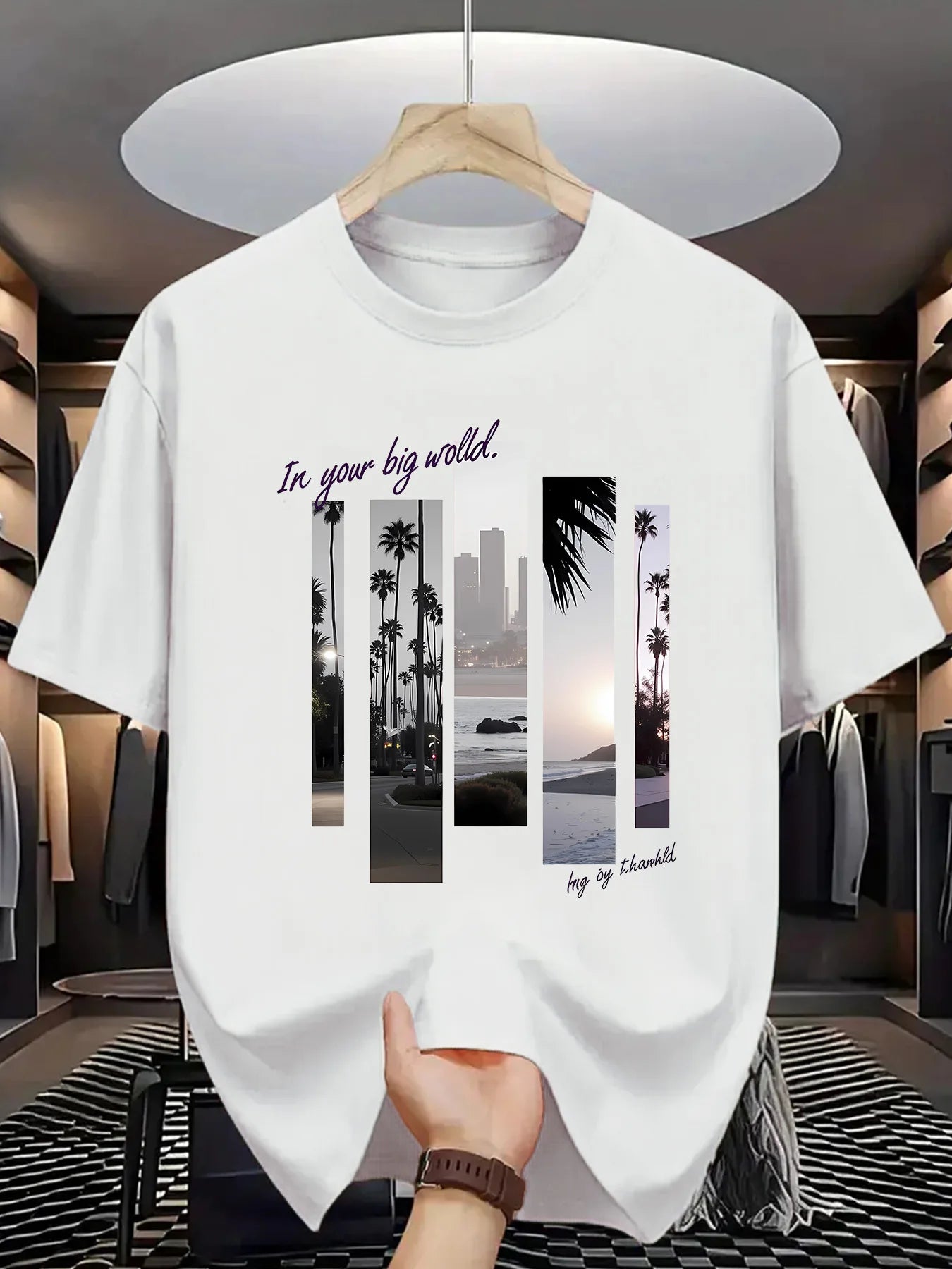 Men's summer 100 cotton fashionable casual sports loose fashion pattern printed round neck short sleeved T-shirt top