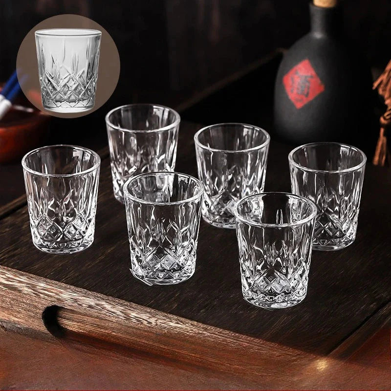 Dlight Decor 6pc Retro Engraved Glass Set Whisky, Beer, Juice & Water Cups