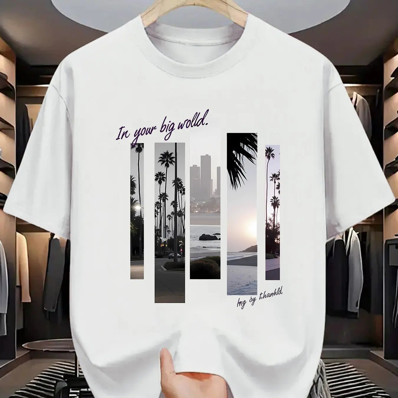 Men's summer 100 cotton fashionable casual sports loose fashion pattern printed round neck short sleeved T-shirt top