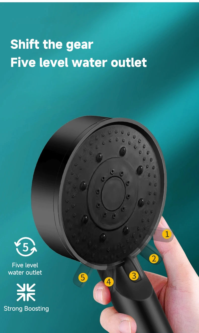 5 Modes Pressure Boost Shower Head Multifunction Adjustable Large Water Shower Nozzle Massage Bathroom Accessory