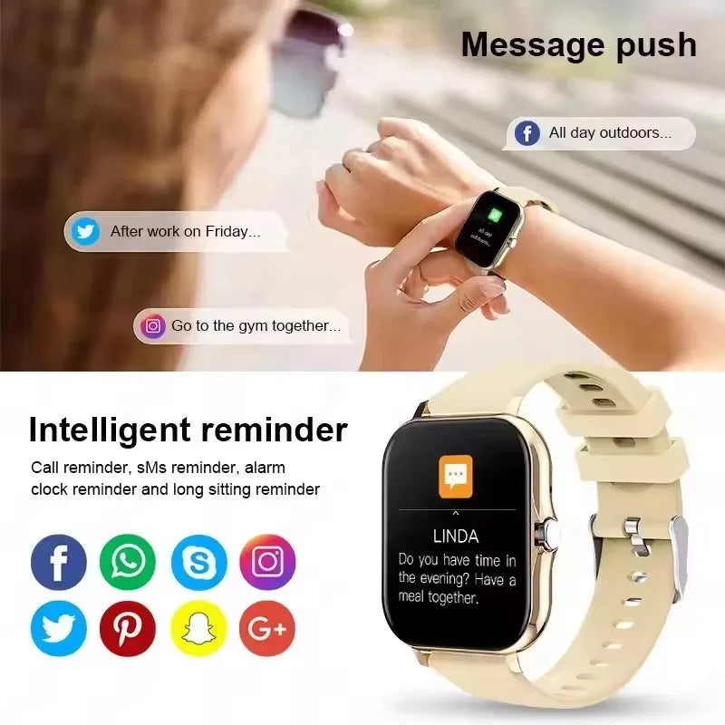 Smart watch with full touch screen, call, message reminder, music control and other functions, compatible with iPhone/android mo