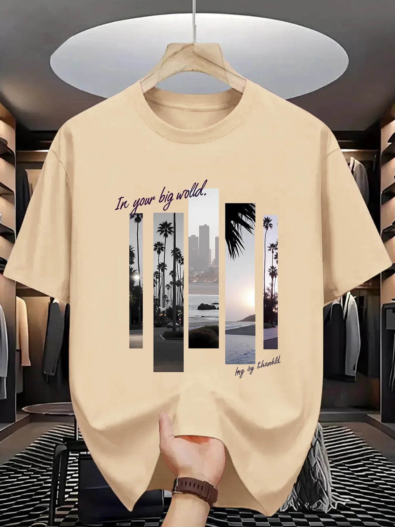 Men's summer 100 cotton fashionable casual sports loose fashion pattern printed round neck short sleeved T-shirt top