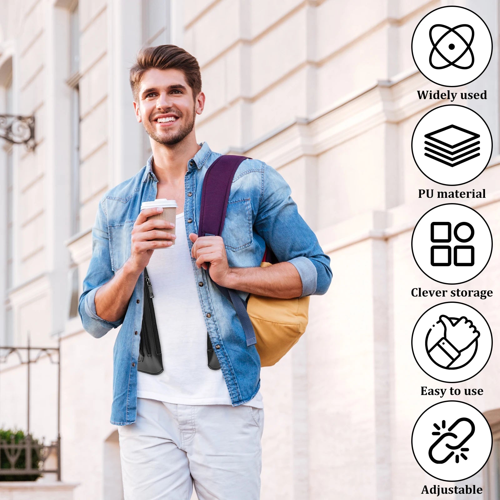 Double Shoulder Armpit Bag for Men Anti Theft Hidden Adjustable Strap Holster Water Resistant Crossbody Pack for Work Travel