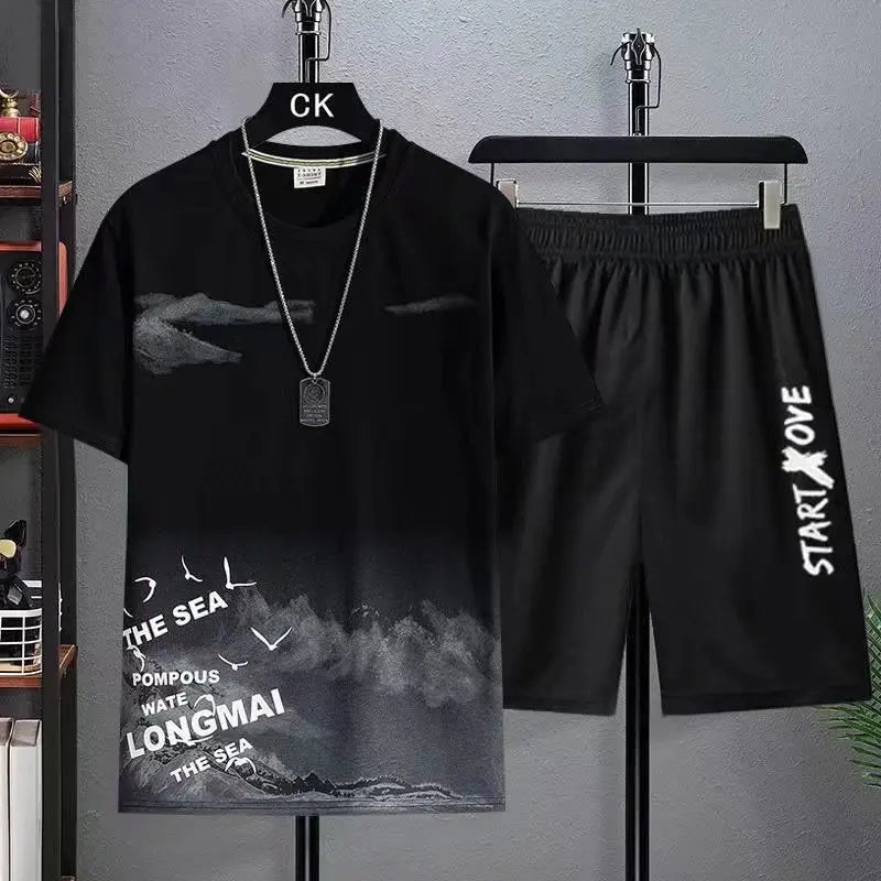 Suits for men Summer Casual Short Sleeve T-shirt + Shorts Sets sweatpants Anime Sporty Two-piece Stylish Sport Outfit T-shirts